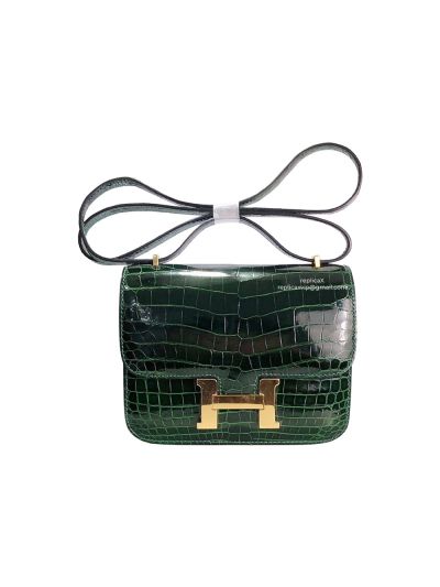 Hermes Green Shiny Niloticus Crocodile Constance 19 Hand Stitched Bag 522248