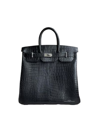 Hermes Hac Birkin 40CM Black Matte Porosus Crocodile Bag Palladium Hardware 524954