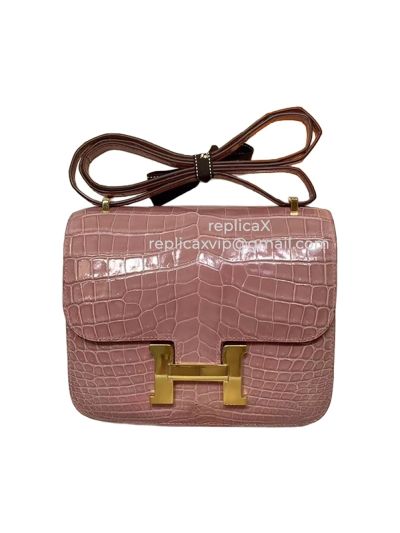  Hermes Hand Stitched Constance Crocodile Leather Bag 18CM 521792