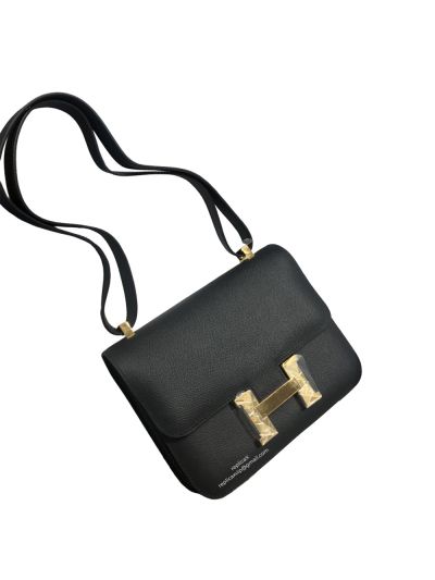 Hermes Hand Stitched Epsom Constance 24 Crossbody Bag Black 24CM 522359