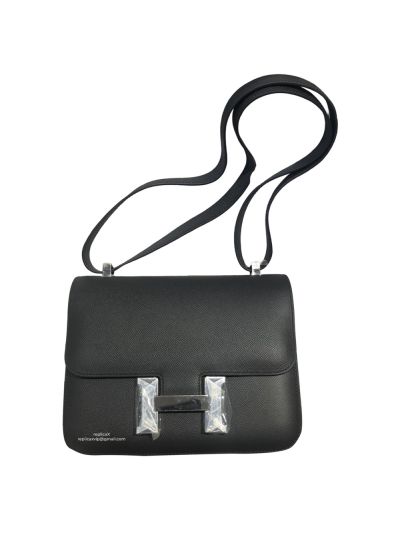 Hermes Hand Stitched Epsom Constance 24 Crossbody Bag Black 24CM 522360