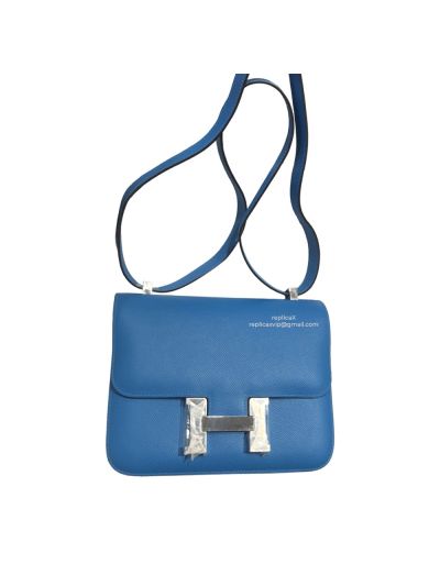 Hermes Hand Stitched Epsom Constance 24 Crossbody Bag Blue 24CM 522367