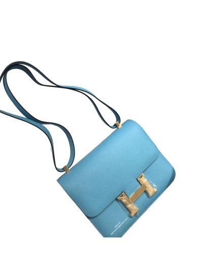 Hermes Hand Stitched Epsom Constance 24 Crossbody Bag Blue 24CM 522379