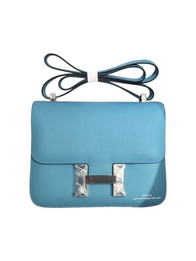 Hermes Hand Stitched Epsom Constance 24 Crossbody Bag Blue 24CM 522380