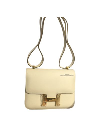 Hermes Hand Stitched Epsom Constance 24 Crossbody Bag OFF White 24CM 522374