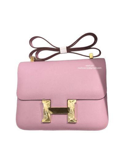 Hermes Hand Stitched Epsom Constance 24 Crossbody Bag Pink 24CM 522364