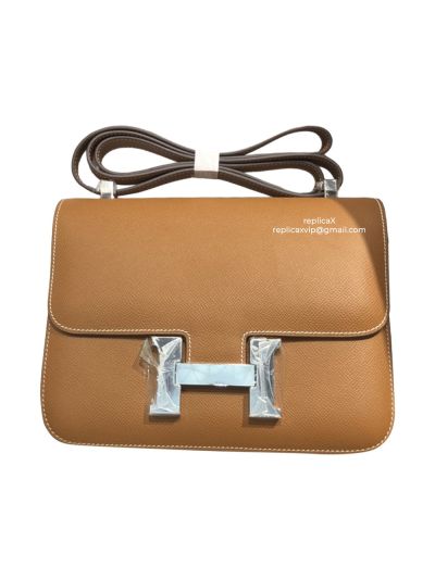 Hermes Hand Stitched Epsom Constance 24 Crossbody Bag Tan 24CM 522376