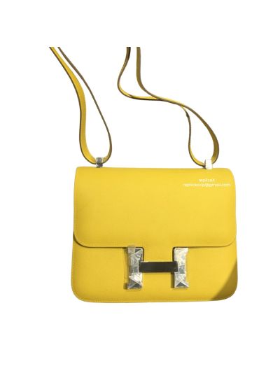 Hermes Hand Stitched Epsom Constance 24 Crossbody Bag Yellow 24CM 522369