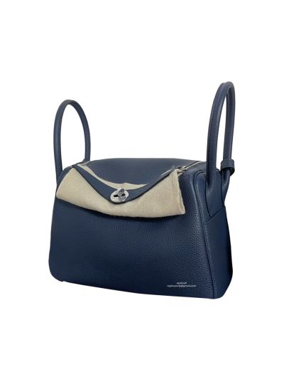 Hermes Hand Stitched Lindy 26 Shoulder Bag Blue Togo Leather 525002 