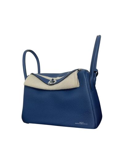Hermes Hand Stitched Lindy 26 Shoulder Bag Blue Togo Leather 525003