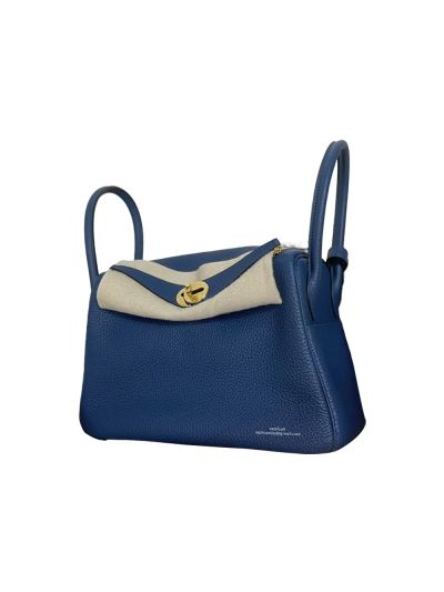 Hermes Hand Stitched Lindy 26 Shoulder Bag Blue Togo Leather 525004