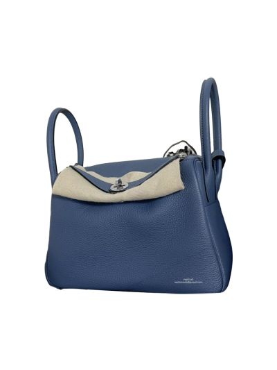 Hermes Hand Stitched Lindy 26 Shoulder Bag Blue Togo Leather 525005
