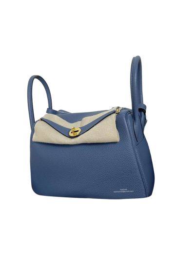 Hermes Hand Stitched Lindy 26 Shoulder Bag Blue Togo Leather 525006