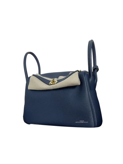 Hermes Hand Stitched Lindy 26 Shoulder Bag Blue Togo Leather 525007
