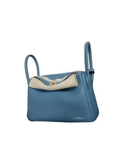 Hermes Hand Stitched Lindy 26 Shoulder Bag Blue Togo Leather 525008