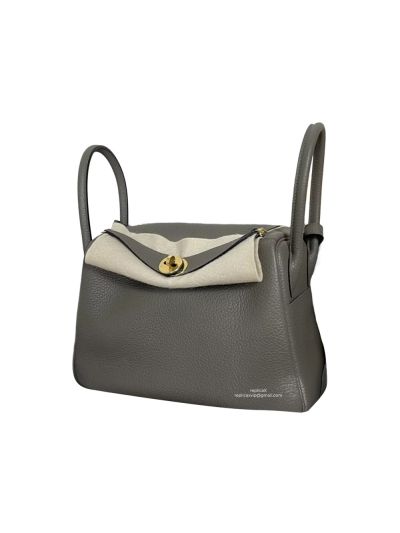 Hermes Hand Stitched Lindy 26 Shoulder Bag Gray Togo Leather 524609