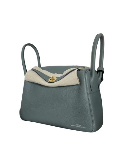 Hermes Hand Stitched Lindy 26 Shoulder Bag Gray Togo Leather 524612