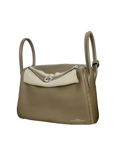 Hermes Hand Stitched Lindy 26 Shoulder Bag Gray Togo Leather 524614