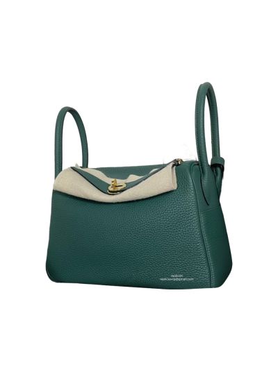 Hermes Hand Stitched Lindy 26 Shoulder Bag Green Togo Leather 524615