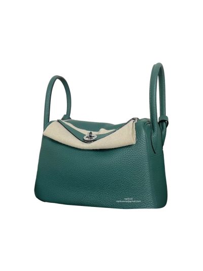 Hermes Hand Stitched Lindy 26 Shoulder Bag Green Togo Leather 524616 