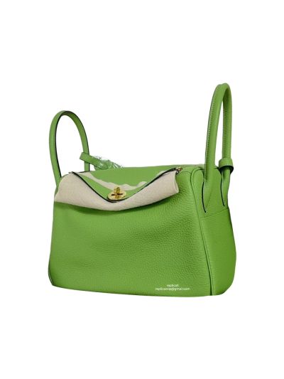 Hermes Hand Stitched Lindy 26 Shoulder Bag Green Togo Leather 524618