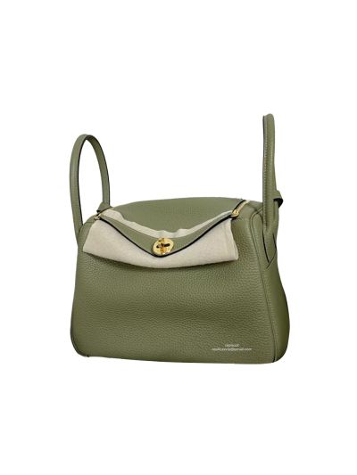 Hermes Hand Stitched Lindy 26 Shoulder Bag Green Togo Leather 524995