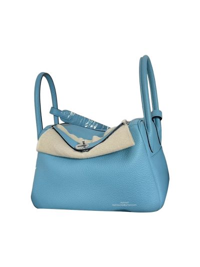 Hermes Hand Stitched Lindy 26 Shoulder Bag Light Blue Togo Leathe 524619