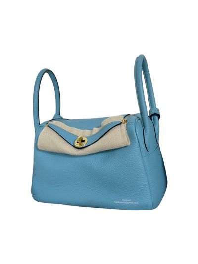 Hermes Hand Stitched Lindy 26 Shoulder Bag Light Blue Togo Leathe 524620