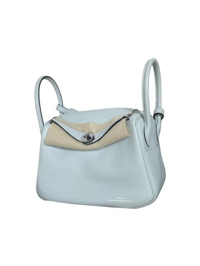 Hermes Hand Stitched Lindy 26 Shoulder Bag Light Blue Togo Leather 524621