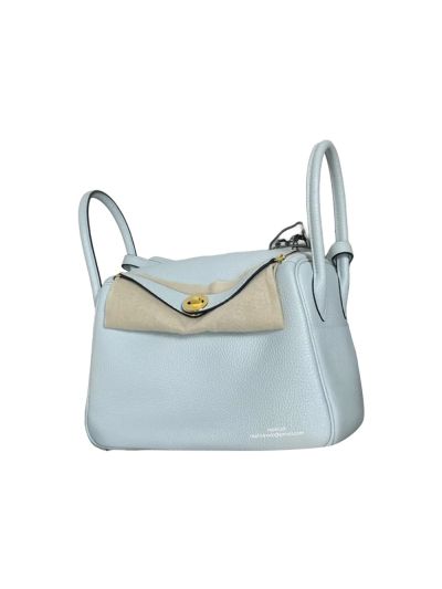 Hermes Hand Stitched Lindy 26 Shoulder Bag Light Blue Togo Leather 524626