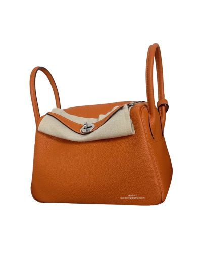 Hermes Hand Stitched Lindy 26 Shoulder Bag Orange Togo Leather 524627