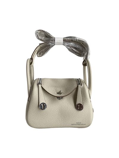 Hermes Hand Stitched Mini Lindy 20 Top Handle Shoulder Bag OFF White Etoupe Taurillon Clemence 522399