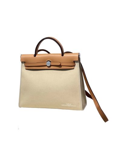 Hermes Herbag 31CM Brown Leather and Beige Canvas Bag 524835