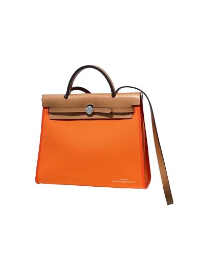Hermes Herbag 31CM Brown Leather and Orange Canvas Bag 524838