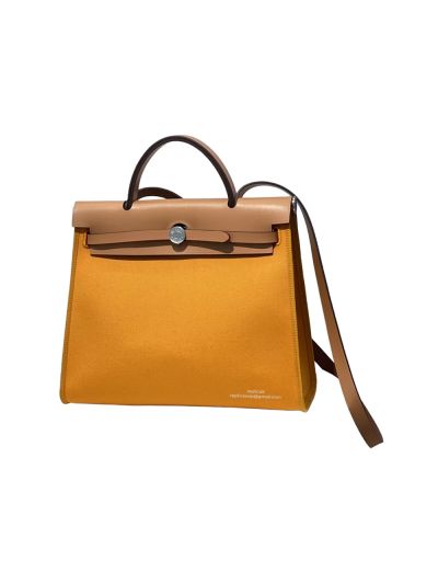 Hermes Herbag 31CM Brown Leather and Orange Canvas Bag 524839