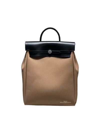 Hermes Herbag A Dos Zip Canvas and Leather Backpack Bag Brown Black 29CM 524917