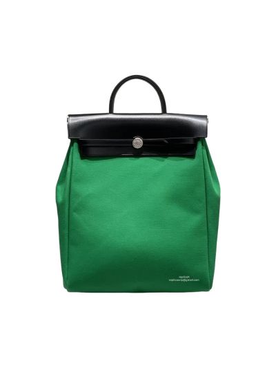 bag A Dos Zip Canvas and Leather Backpack Bag Green Black 29CM 524916