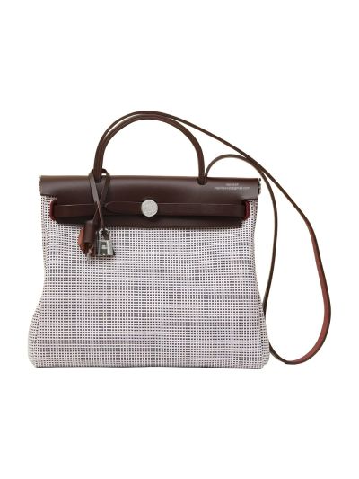 Hermes Herbag Zip PM 31 Toile Canvas and Leather Top Handle Shoulder Bag Beige Black 31x25x10CM 525126