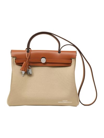 Hermes Herbag Zip PM 31 Toile Canvas and Leather Top Handle Shoulder Bag Beige Brown 31x25x10CM 525122