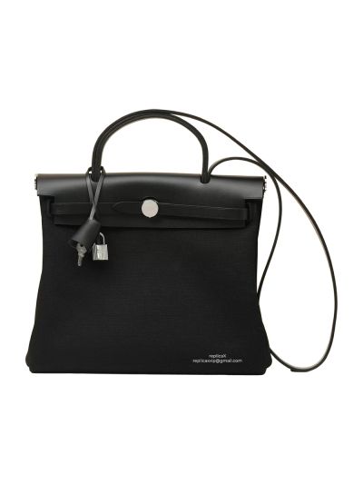 Hermes Herbag Zip PM 31 Toile Canvas and Leather Top Handle Shoulder Bag Black 31x25x10CM 525124