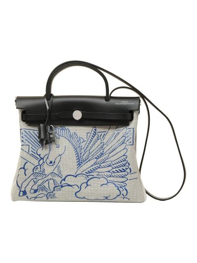 Hermes Herbag Zip PM 31 Toile Canvas and Leather Top Handle Shoulder Bag Gray Black 31x25x10CM 525118