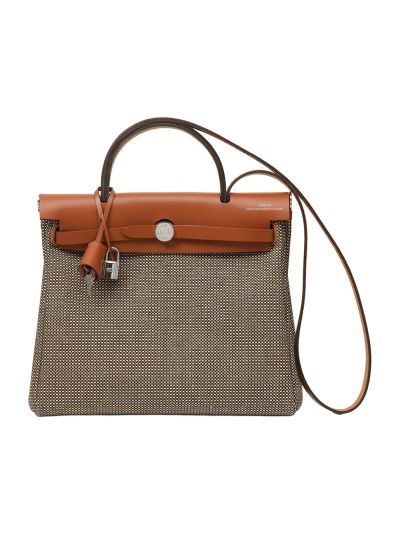 Hermes Herbag Zip PM 31 Toile Canvas and Leather Top Handle Shoulder Bag Gray Brown 31x25x10CM 525116