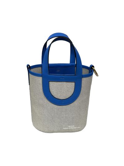  Hermes In The Loop 18 Leather and Canvas Bucket Shoulder Bag Blue 18CM 524472