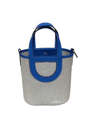 Hermes In The Loop 18 Leather and Canvas Bucket Shoulder Bag Blue 18CM 524474