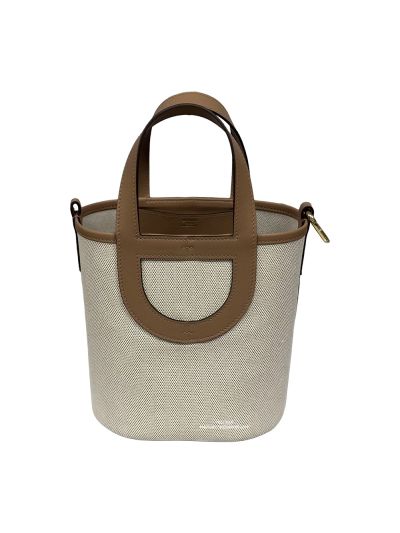 Hermes In The Loop 18 Leather and Canvas Bucket Shoulder Bag Brown 18CM 524482