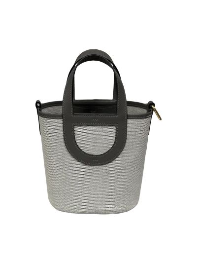 Hermes In The Loop 18 Leather and Canvas Bucket Shoulder Bag Dark Grey 18CM 524471