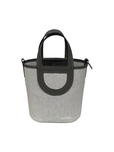 Hermes In The Loop 18 Leather and Canvas Bucket Shoulder Bag Dark Grey 18CM 524473