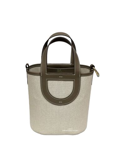 Hermes In The Loop 18 Leather and Canvas Bucket Shoulder Bag Khaki Green 18CM 524478