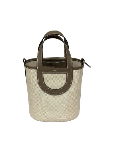 Hermes In The Loop 18 Leather and Canvas Bucket Shoulder Bag Khaki Green 18CM 524479