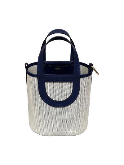 Hermes In The Loop 18 Leather and Canvas Bucket Shoulder Bag Navy Blue 18CM 524475